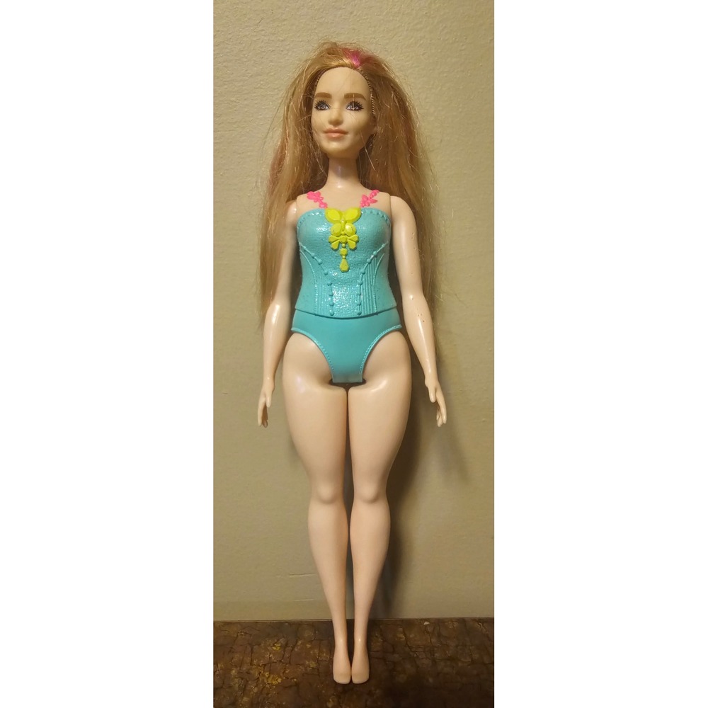 Barbie Extra Curvy‎ Doll Turquoise Swimsuit Pink Streaks Blonde Hair